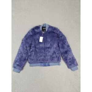 Ava Kris Jacket Womens Small Blue Faux Fur Madge Bomber Lined Pockets Full Zip
